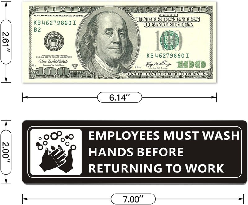 MongFun Employees Must Wash Hands Sign, (2 Pack) Self-Adhesive Metal Signage for Office Bathroom, 7 x 2 Inch Waterproof Aluminum Signs for Indoor Outdoor Use (Black) - Image 5